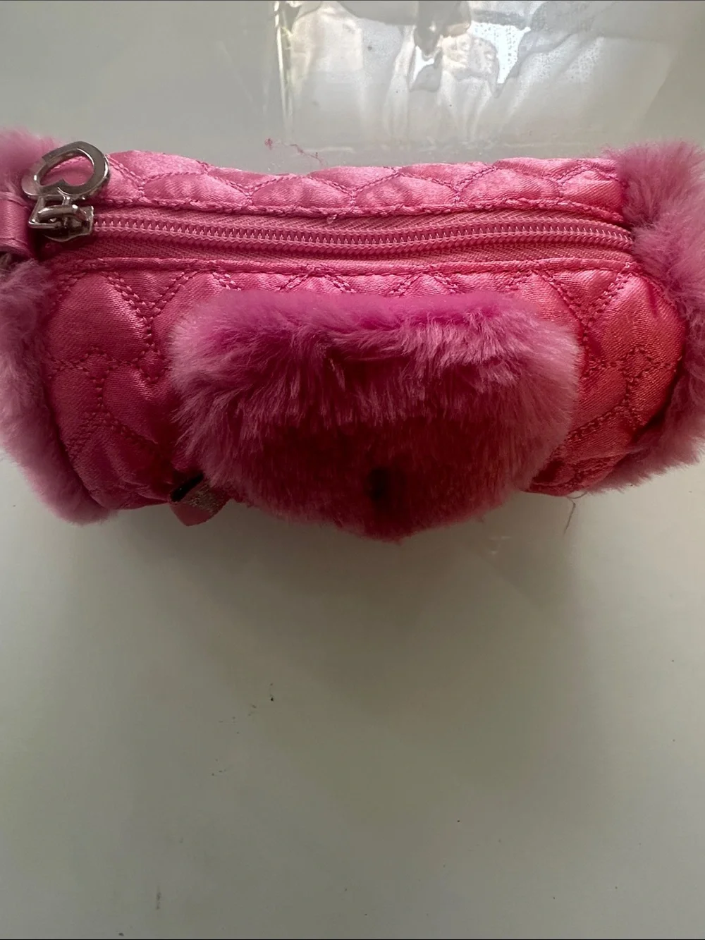 Pink Quilted Faux Fur Kids Pencil Case - Unbranded